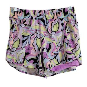 Avia Women Floral Athletic Shorts Purple SZ 8 Medium Bike Liner Pull On Pockets
